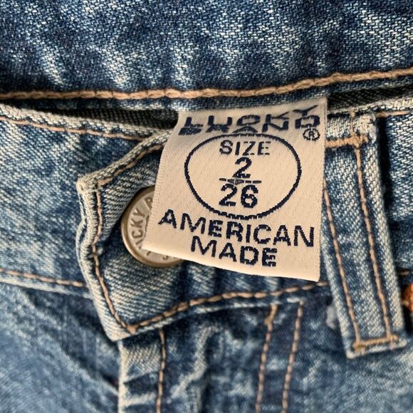 Vintage Lucky Sz 2 Y2K Dungarees Low Rise Flare Jeans Floral Hand Embroidery - Picture 2 of 9